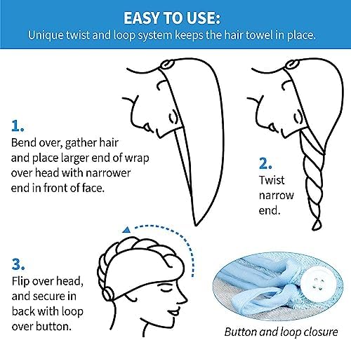 ForPro Professional Collection Premium Microfiber Hair Towel Wrap, 2-Pack Quick Drying Hair Turban for Women, 10" x 26", Cool Grey + Sky Blue - Image 6