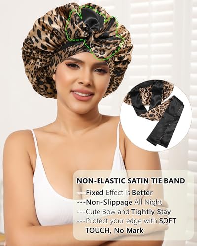 AWAYTR Double Layer Satin Bonnet for Women, Reversible Sleep Hair Wrap - Image 5