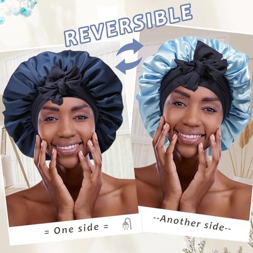 AWAYTR 2-Layer Satin Hair Bonnet, Tie Band Sleep Cap for Women - Image 2