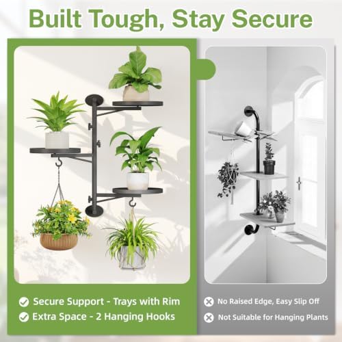 Wall Plant Holder Set of 2, Rotating Window Shelf, 3-Tier Black - Image 5