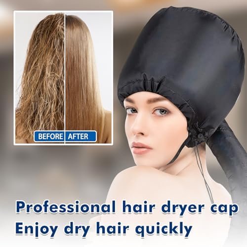 Hair Dryer Bonnet Attachment, Portable Blow Dryer, Soft Adjustable Hooded Bonnet with Stretchable Grip and Extended Hose Length Fits All Head Sizes & All Hair Styling (Black) - Image 3