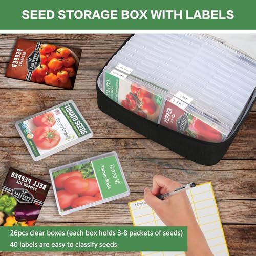 26 Slots Seed Storage Organizer Box with Insulated Bag That Holds 80-200 Seed Envelopes, Oxford Cloth Garden Seed Containers with Labels, Seed Packet Organizer for Plant, Flower ,Vegetable Seeds - Image 2