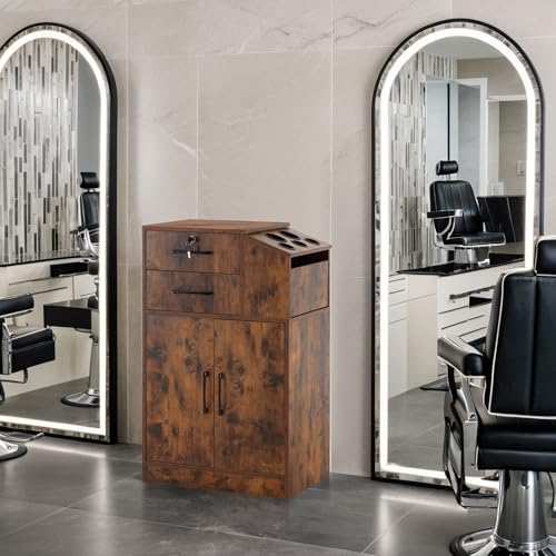 BarberPub Locking Barber Station with Storage Cabinet 2005 (Rust Brown) - Image 2