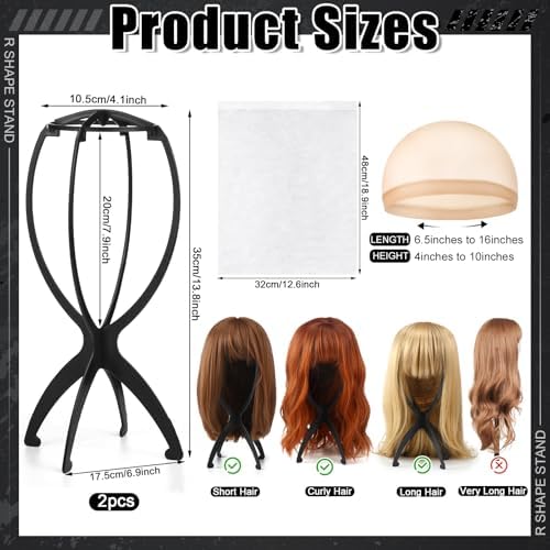 ProSuites 10 Pack Set 4 PCS Wig Brush Comb with 2 Wig Head Stand 2 Wig Dust Bag 2 Hair Net Wig Set for Travel Home Professionals Use - Image 2