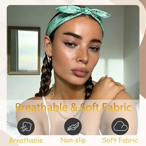 6 Pcs Short Bow Headbands for Women Paisley Print Hair Band - Image 5