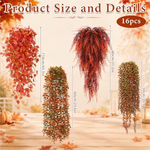 Daifunli 16 Pcs Artificial Fall Hanging Plants Fake Hanging Ferns Plastic Autumn Faux Plants for Wall Room Garden Garland Indoor Outdoor Decor No Basket - Image 2