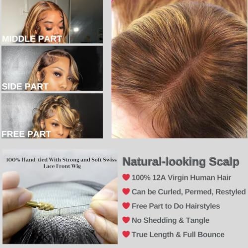 ALHER Small Cap Lace Front Wigs Human Hair 26 IN #4/27 Honey Blonde Highlight Body Wave 13X4 Lace Frontal Wig With Baby Hair 200% Density, Small Cap 21-21.5 Balayage Piano Colored Wig for Black Women - Image 3