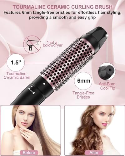 6 in 1 Curling Iron, Curling Wand Set with Thermal Brush (1.5inch) & 1inch Bubble Wand Curler and 3 Interchangeable Ceramic Barrel (0.35"-1.25"), Instant Heat Up with Comb & Protective Glove & 2 Clip - Image 3