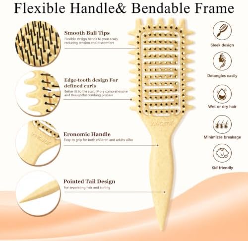Curl Defining Brush for Curly Hair, Vented Detangling Hair Brush for Wet and Dry Styling, Curved Brush for Shaping and Smoothing Curl Clumps, Lightweight Hair Brush （Yellow） - Image 2