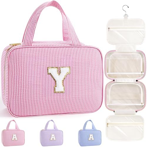 TOPEAST Travel Toiletry Bag for Women - Hanging Toiletry Bag Makeup Bag, Portable Toiletries Travel Bag and Cosmetic Bag Essentials - Letter Y, Pink by TOPEAST