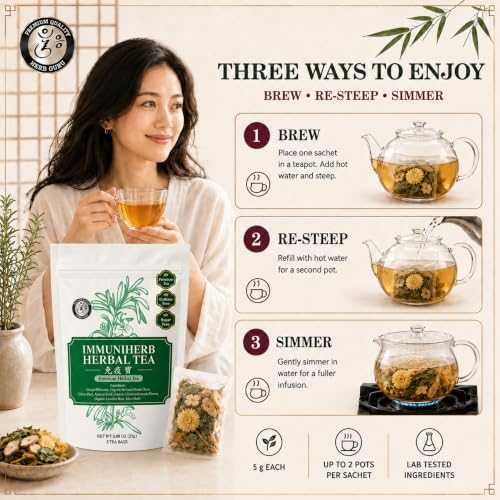 Herb Guru Herbal Tea, Immune Defense Ginger & Mint, 5 Bags (50 Cups) - Image 5