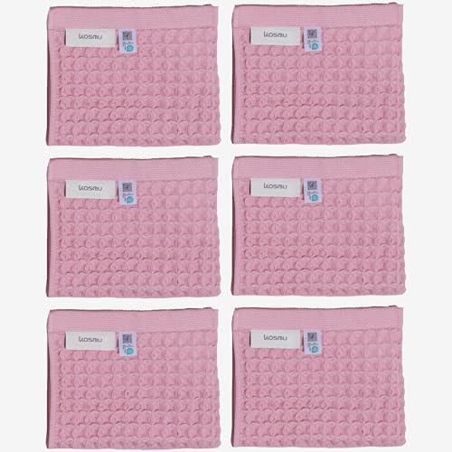 Luxury Organic Japanese Cotton Waffle Bath Towel | Thick, Absorbent, Quick Dry Bathroom Towels for Shower, Sauna, Onsen| Hotel & Spa Quality, Gift-Ready (Sakura Pink, Face Towel (6 Pack)) by KOSMU