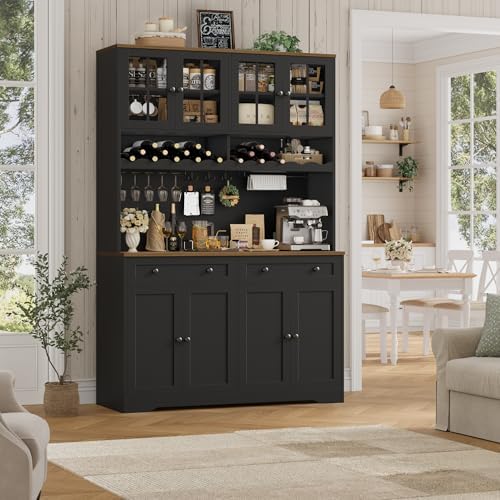 HOSTACK 75" Kitchen Pantry Storage Cabinet, Coffee Bar Hutch Cabinet, Black - Image 2