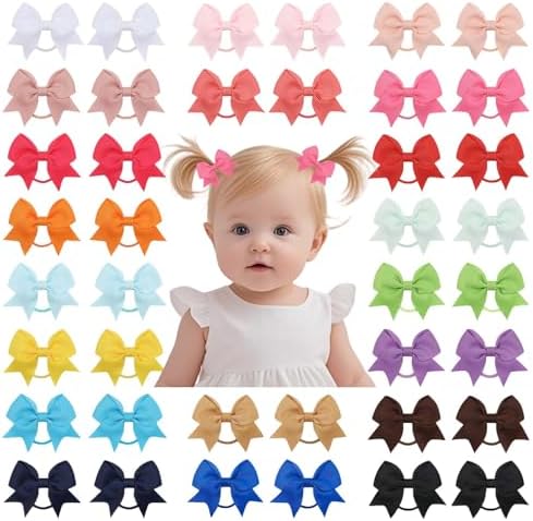 40Pcs Baby Hair Ties with Bows Elastic Ponytail Holders Small Hair Accessories for Kids Toddlers Infants (Mixed color 3) by YWAOAIJD