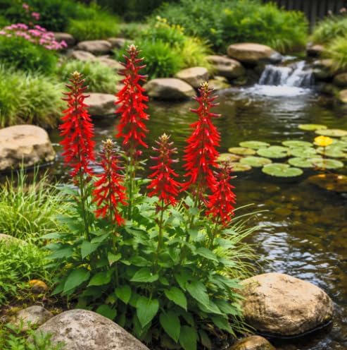 Red Cardinal Flower - Live Plant - Lobelia cardinalis - Vibrant Red Blooms, Attracts Hummingbirds Perennial, 3 Inch Pot, Traditional Medicinal & Garden Herb, Easy to Grow, Hardy Perennial by Japanese+Maples+and+Evergreens