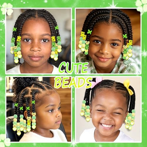 NAISKA 88PCS Green Yellow Hair Beads 10 Styles Beads for Hair Cute Braids Bead Dreadlock Jewelry Cute Braids Accessories for Kids Girls - Image 3