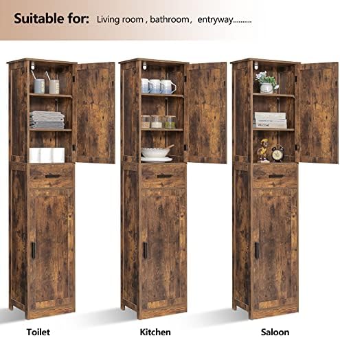 usikey 67'' Tall Storage Cabinet with Adjustable Shelves & 2 Doors, Bathroom Cabinet with 1 Drawer, Narrow Tall Cabinets for Living Room, Home Office, Rustic Brown - Image 5