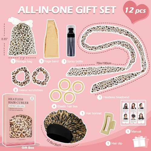 Heatless Curls Overnight Headband, 70'' No Heat Hair Curlers with Hair Bonnet for Sleeping, Leopard - Image 6