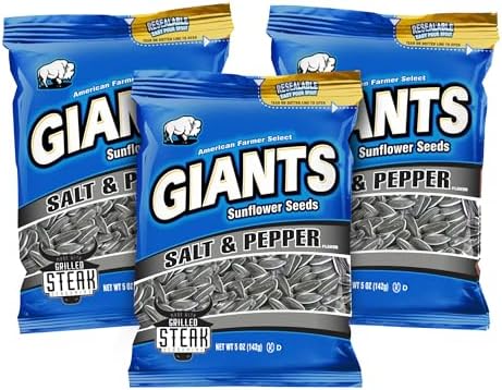 GIANTS Salt & Pepper Sunflower Seeds - Sunflower Seeds Bulk, Cracked Pepper Sunflower Seeds to Eat, Flavored Healthy Snack with 8g Protein Per Serving - 5 oz Bags (Pack of 3) by GIANTSNACKS