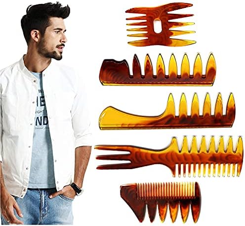 Styling Hair Comb Set Salon Barber Hairstylist Texture Comb 5 Pack Professional Hair Brush Retro Hairdressing Hair Care Style Accessory Double-sided for Men Boy Gentleman - Image 5
