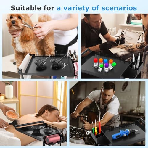 Hairstylist Tray on Wheels, Rolling Salon Tray with Holder and Hair Separator Stand, Salon Trolley Adjustable Tray with Storage Platform Dye Bowls and Tools for Hair Stylist - Image 6