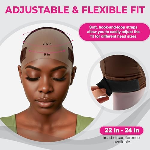 Max Lace Wig Caps For Women Non Slip Lace Front - Breathable Adjustable Wig Grip Cap For Glueless Wigs Securely in Place, Wig Reusable HD Lace Cap with Headband, One Size Fits Most (Brown) - Image 2