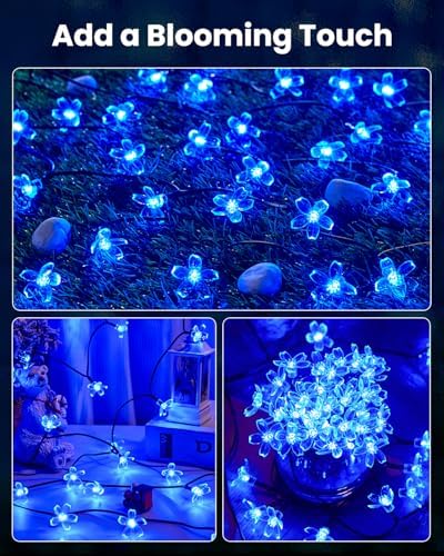 Brightown 2 Pack Total 52FT 120 LED Solar Flower String Lights for Outside Waterproof Fairy Lights for Garden Yard Fence Patio Christmas Tree Wedding Party Decor, Blue - Image 6