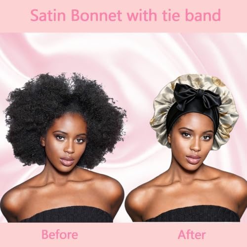 Satin Hair Bonnet Silk Bonnet for Sleeping Double Layer Elastic Tie Band Adjustable Reusable Hair Cap Cute Women Girls - Image 5