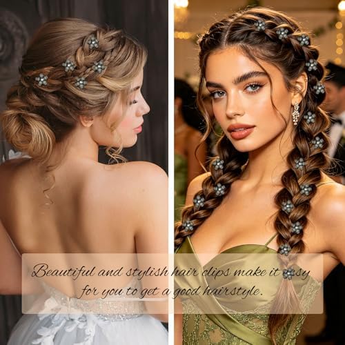 YISSION 20Pcs Mini Olive Green Plaid Flower Hair Clips, Rhinestone Decorative Hair Pins for Women and Girls Wedding Bridal Prom Daily Hairstyle Accessories - Image 2