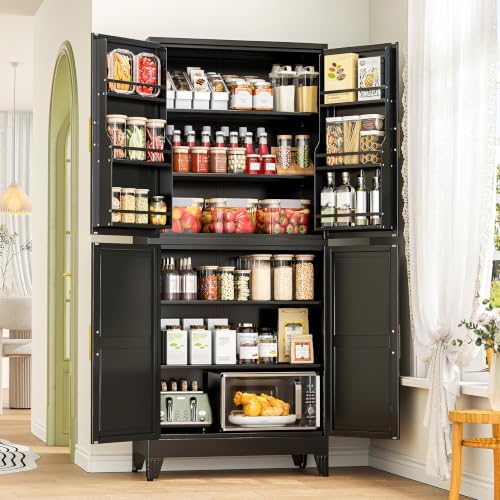 GAIOUS 74.8" Tall Metal Food Cabinet, Black Kitchen Pantry Cabinet Cupboard - Image 7