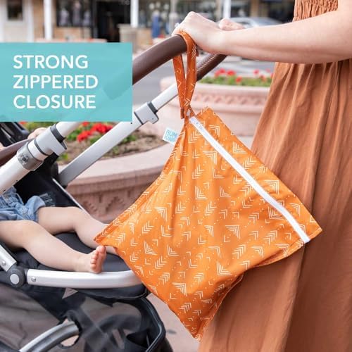 Bumkins Waterproof Wet Bag for Baby, Travel, Swim Suit, Cloth Diapers, Pump Parts, Pool, Beach, Gym Clothes, Toiletry, Hook to Stroller, Daycare, Zipper Reusable Wetdry Packing Pouch, Boho Orange - Image 4