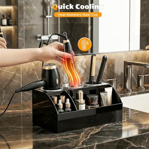 Hair Tool Organizer Countertop, Bathroom Vanity Organizers and Storage, Acrylic Hot Tools Organizer Storage for Hair Dryer, Curling Iron, Brush, Hair Straightener (Black) - Image 4