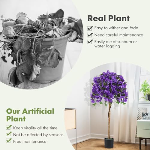 Goplus 53” Bougainvillea Artificial Tree, 2 Pack Faux Silk Flower Tree in Pot w/ 576 Flowers, 288 Leaves, Tall Fake Floor Plant, Artificial Plants for Indoor Outdoor Bedroom Living Room Decor, Purple - Image 6