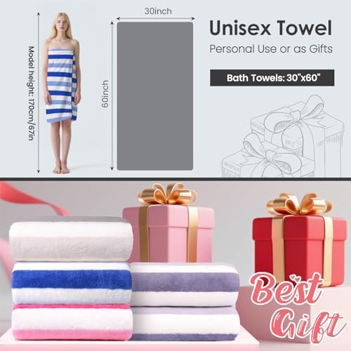 JML Bath Towels, Pack of 4, 30"x60", Large, Cabana Stripe Blue - Image 2