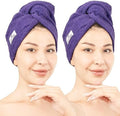 American Soft Linen 100% Cotton Hair Towel Cap and Wrap for Long Curly Anti Frizz Hair, Absorbent 2 Pack, Purple by AmericanSoftLinen