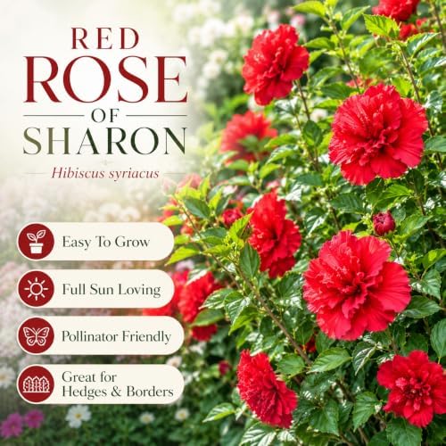 Red Althea Live Plants (Rose of Sharon), 8-12" Tall Quart Pot Flowering Trees, Hibiscus Shrubs for Outdoor Planting, Landscaping & Garden Bed - Image 4