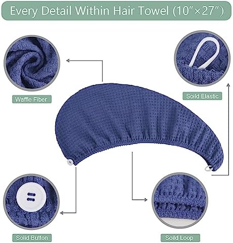 Dolwis Microfiber Hair Drying Towel: 2 Pcs Waffle Long Hair Turban Wrap - Image 3