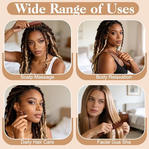 ProSuites 3 Pack Wooden Scalp Massager Tool, Long Handle Head Massage Scalp Loc Brush for Dreads, Multifunctional Hair Massager Tool for Men & Women - Image 7