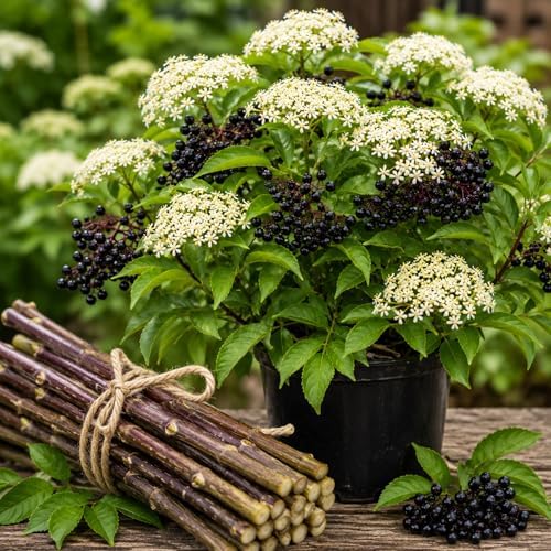 Live Elderberry Cuttings for Planting | Hardy Sambucus Berry Bush Cutting's | Fast Growing Edible & Pollinator-Friendly Shrubs | Easy to Root Elderberry Propagation Sticks (5 Cuttings) - Image 3