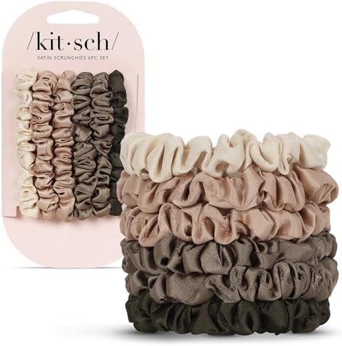 Kitsch Ultra-Petite Satin Scrunchies for Women - Eucalyptus, 6pcs by Kitsch
