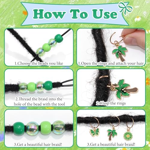 NAISKA 50PCS Green Hair Jewelry for Braids Cute Pony Beads Summer Loc Charms Daisy Flower Braids Jewelry Iridescent Dreadlock Beads 8 Styles Braids Accessories for Kids Girls - Image 6