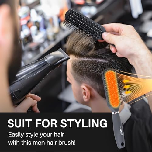 RHOS Hair Brush for Men - Detangler Hair Brush for Styling/Massage - Nylon Bristles for Wet & Dry Hair, Bangs, Thin, Short Hair - Gray - Image 5