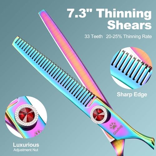 GLADOG 7 Inch Professional Dog Grooming Scissors Kit, 5-in-1 Titanium Coated Pet Grooming Shears Set, Heavy Duty Grooming Scissors for Dogs (Pro Rainbow) - Image 4