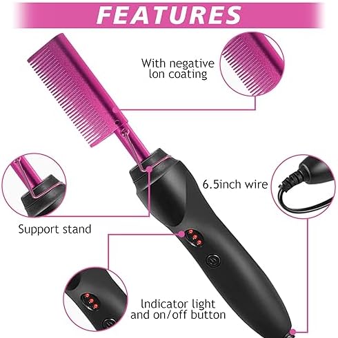 Hot Comb Hair Straightener for Natural Black Hair and Lace Front Wigs - Electric Heat Pressing Comb Set With Lace Melting Spray and Wig Glue Kit - Image 3