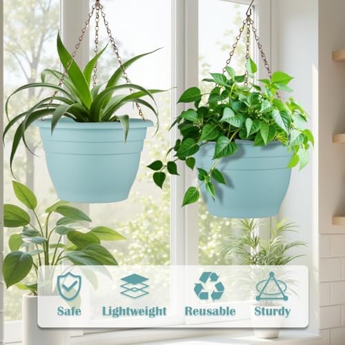 RooTrimmer 3 Pack 11 Inch Plant Pots with Drainage Hole and Plug, Durable Plastic Flower Pots for Indoor & Outdoor Plants, Elegant Mordern Plant Pots Perfect for Herbs, Flowers & Succulents, Blue - Image 6