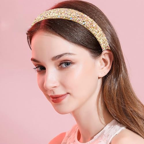 Headbands for girls Women 6Pcs Glitter Rainbow Headband Women Girls Sparkly Headband Gold Pink White Purple Hairband for Girls Hair Accessories for Party Holiday Back to School - Image 3
