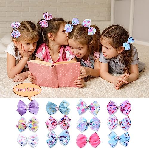 5 Inch Hair Bows for Girls Colorful Rainbow Little Girls Hair Bow With Alligator Clips for Toddlers Children Kids 12 Pcs - Image 6