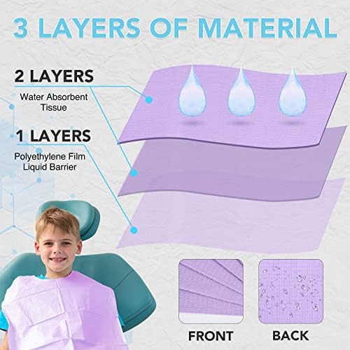 80 Pack Disposable Dental Bibs 13"x18", 3-Ply Waterproof Tattoo Bibs Sheet for Nail Salon, Dental Clinic, Feeding, Tattoo Shop (Purple) - Image 3