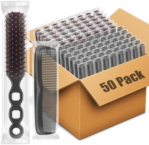 NICEMOVIC 50 Pcs Bulk Hair Brushes Combs Set for Homeless Supplies Women，Disposable Individually Wrapped Travel Hair Brushes and Combs，Detangling Hairbrush for Kids Hotel Nursing Home Charity Hygiene by NICEMOVIC
