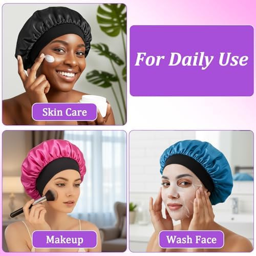 WLLHYF 18 Pcs Satin Bonnets for Sleeping, Large Silk Bonnet, Multicolored C - Image 3